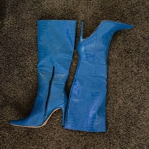 Public Desire Knee High Faux Alligator Skin Cobalt Blue Boots FREE SHIPPING